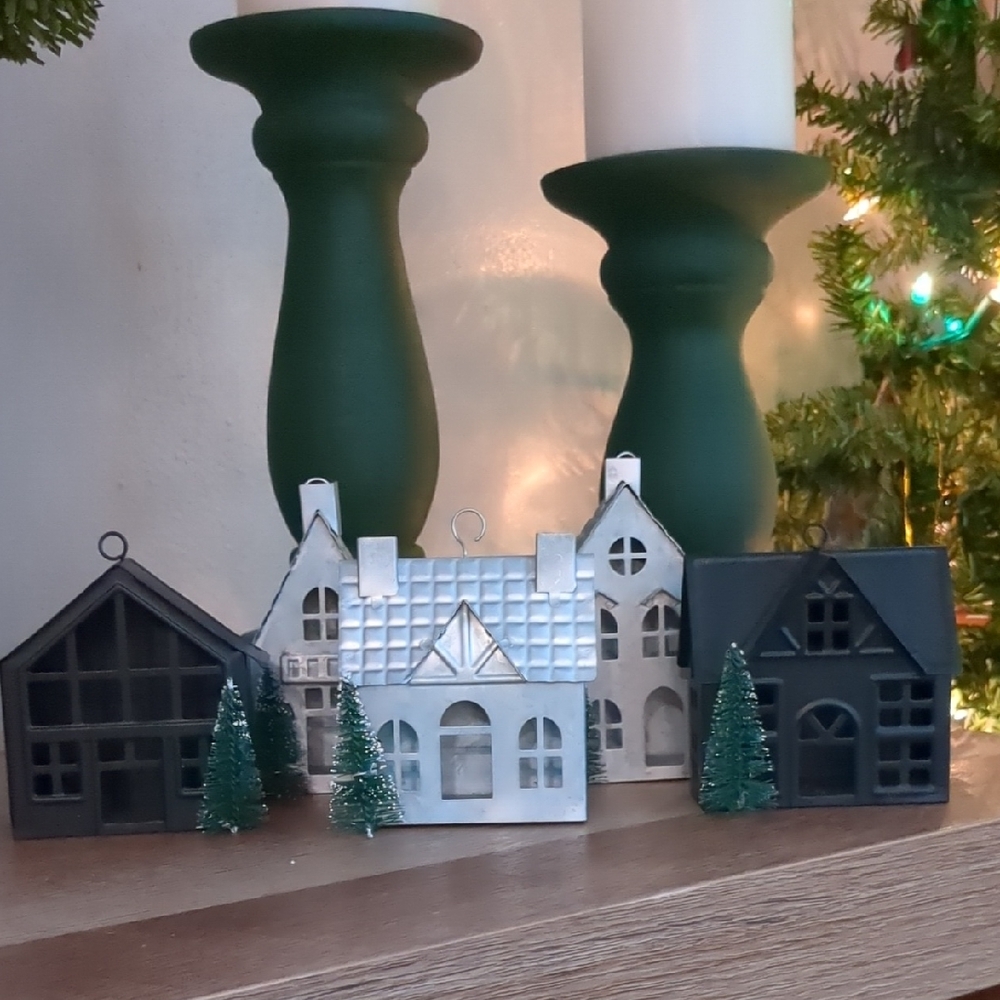 Set of Miniature Black and Silver House Ornaments